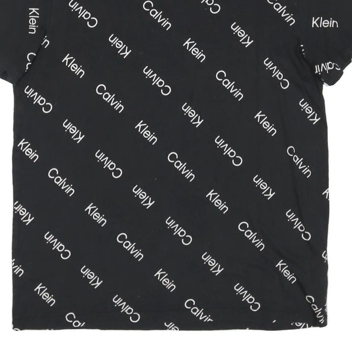 CALVIN KLEIN Mens Black Crew Neck Short Sleeve T-Shirt S All Over Logo Print