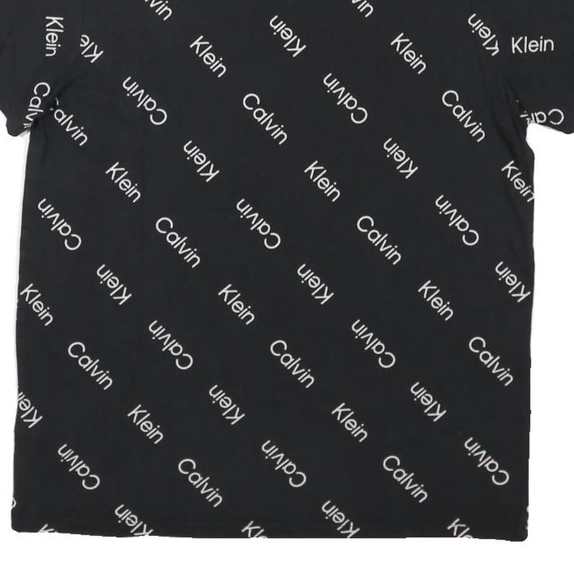 CALVIN KLEIN Mens Black Crew Neck Short Sleeve T-Shirt S All Over Logo Print