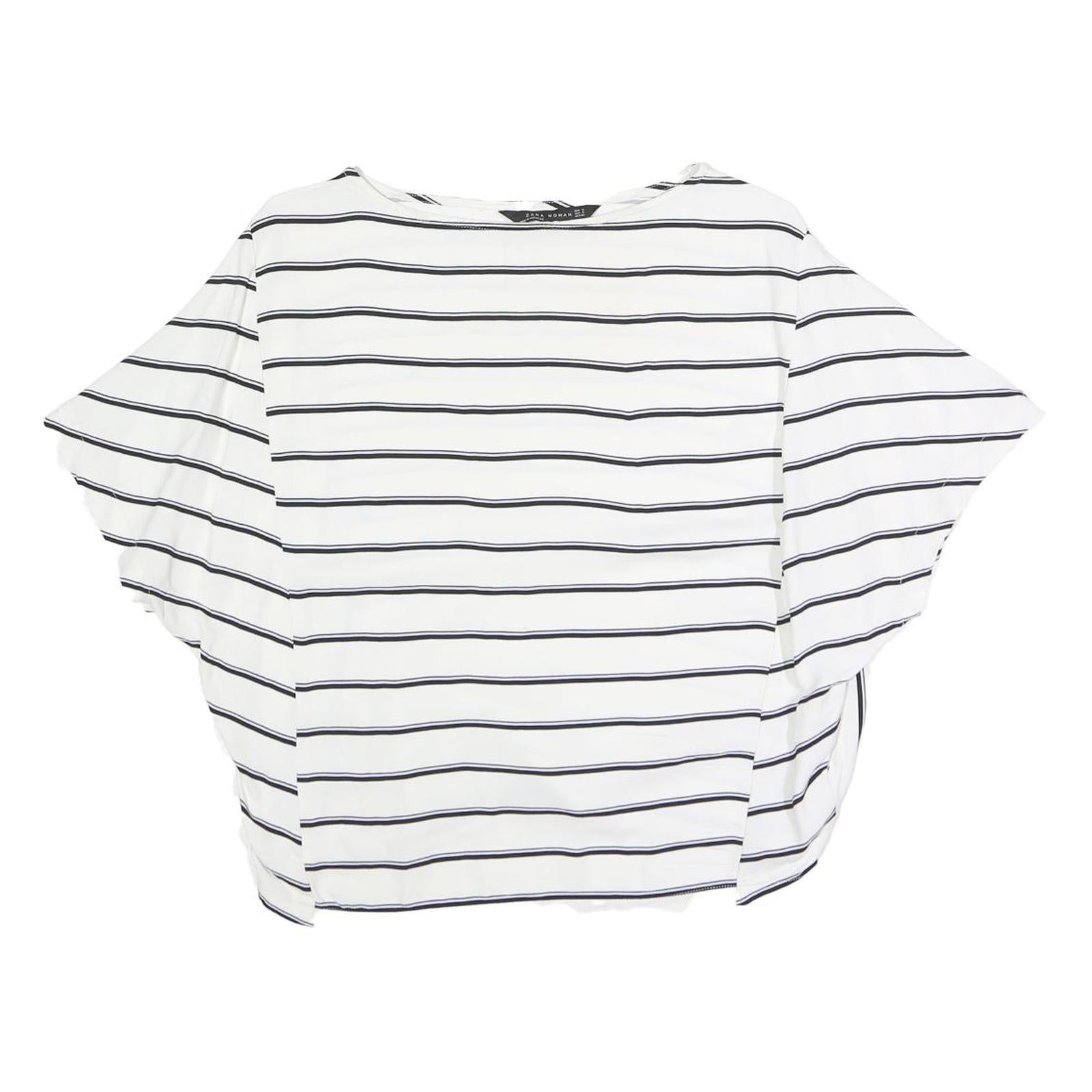 ZARA Womens White & Black Striped Oversized Top Short Sleeve Round Neck S