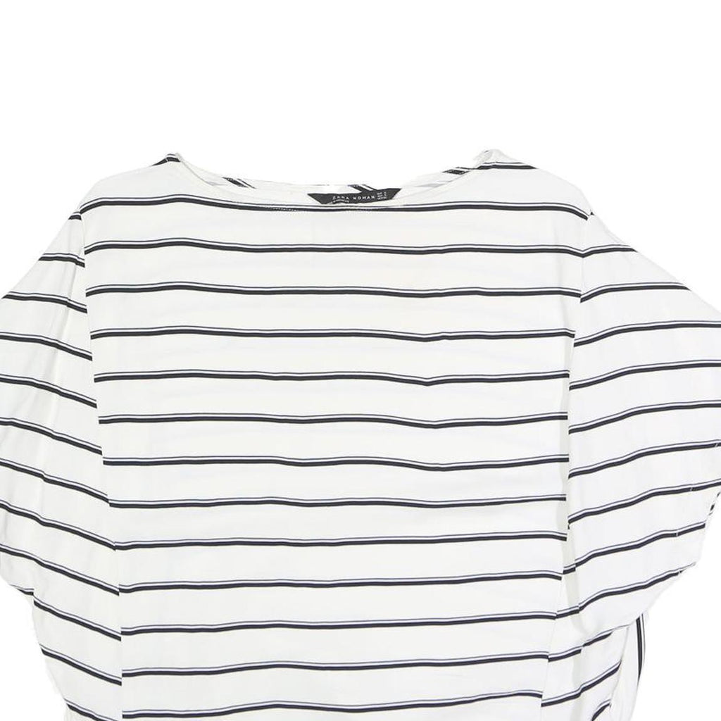 ZARA Womens White & Black Striped Oversized Top Short Sleeve Round Neck S