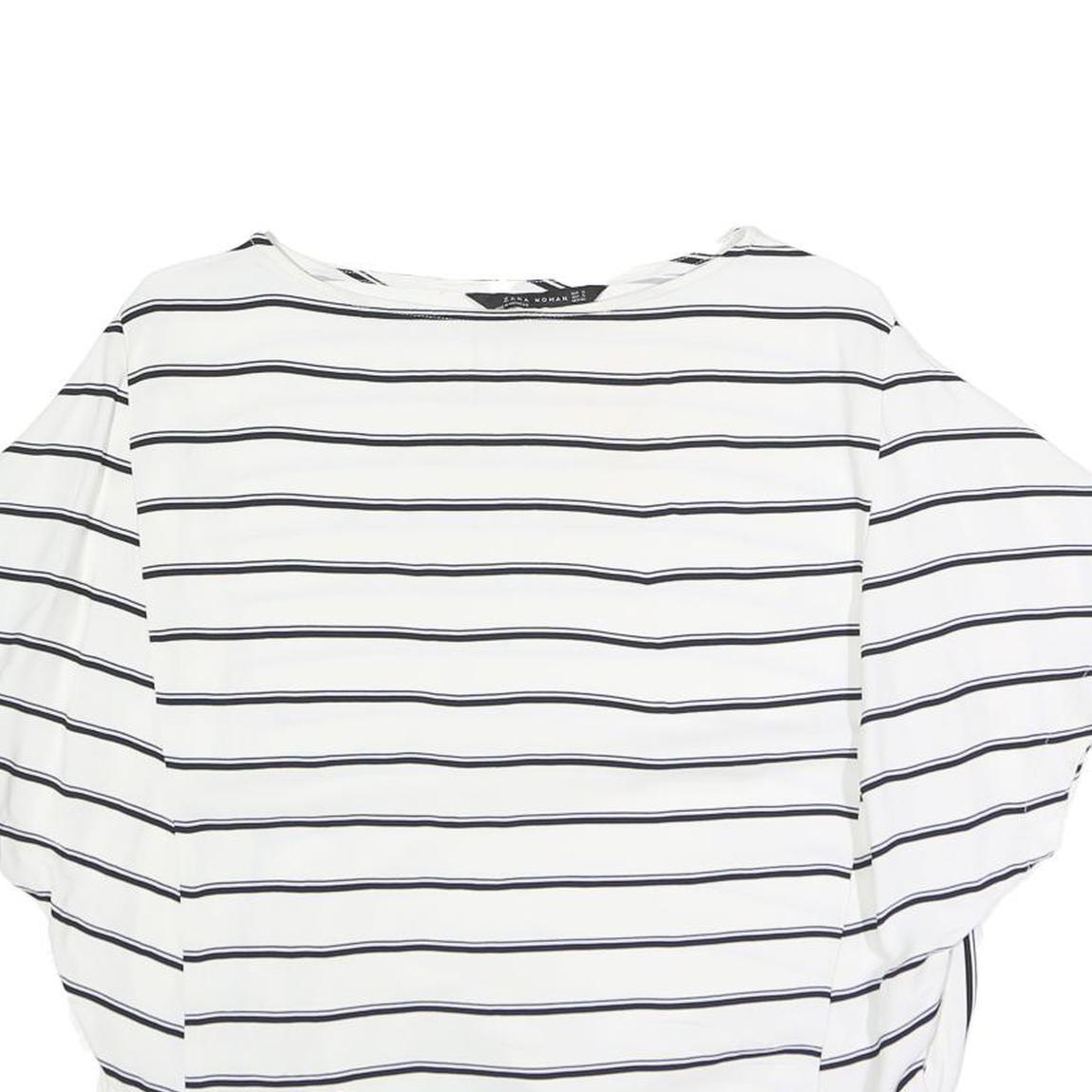 ZARA Womens White & Black Striped Oversized Top Short Sleeve Round Neck S