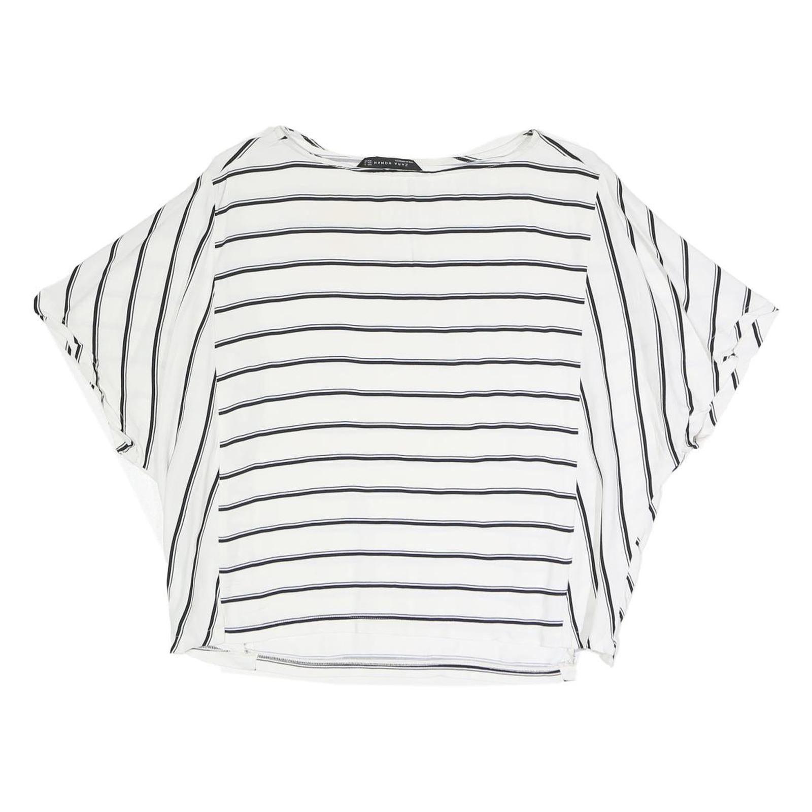 ZARA Womens White & Black Striped Oversized Top Short Sleeve Round Neck S