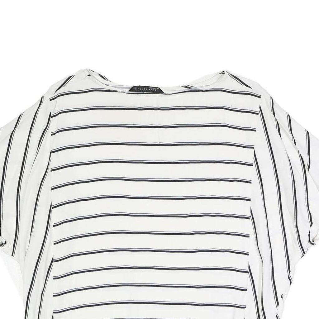 ZARA Womens White & Black Striped Oversized Top Short Sleeve Round Neck S
