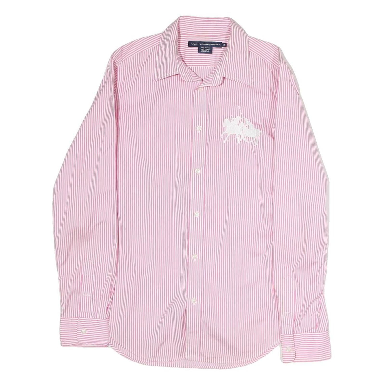 RALPH LAUREN SPORT Mens Pink & White Striped Cotton Shirt M Casual Classic