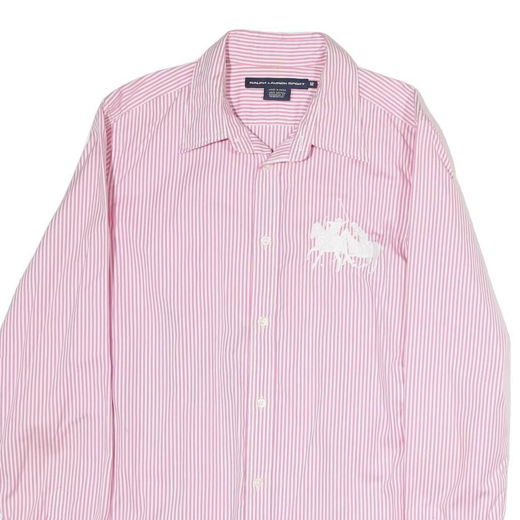 RALPH LAUREN SPORT Mens Pink & White Striped Cotton Shirt M Casual Classic