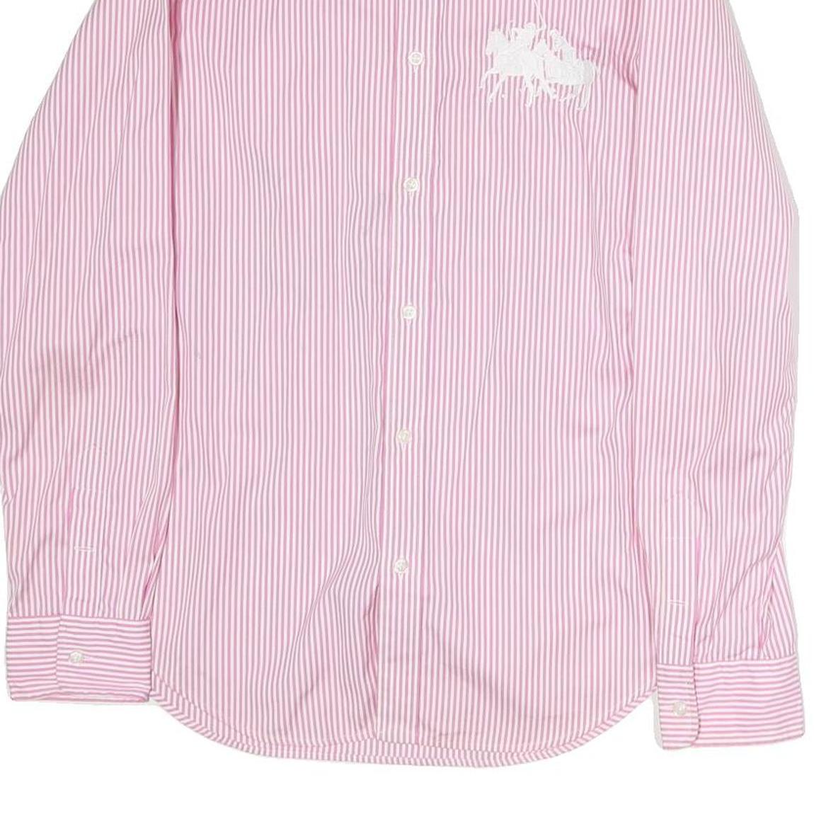RALPH LAUREN SPORT Mens Pink & White Striped Cotton Shirt M Casual Classic