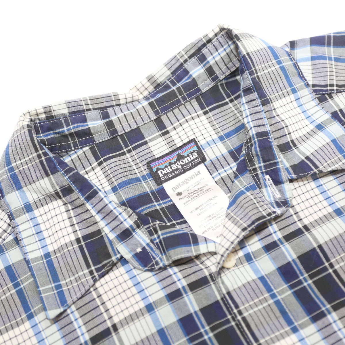 PATAGONIA Mens Blue Plaid Cotton Blend Shirt M Casual Summer Everyday