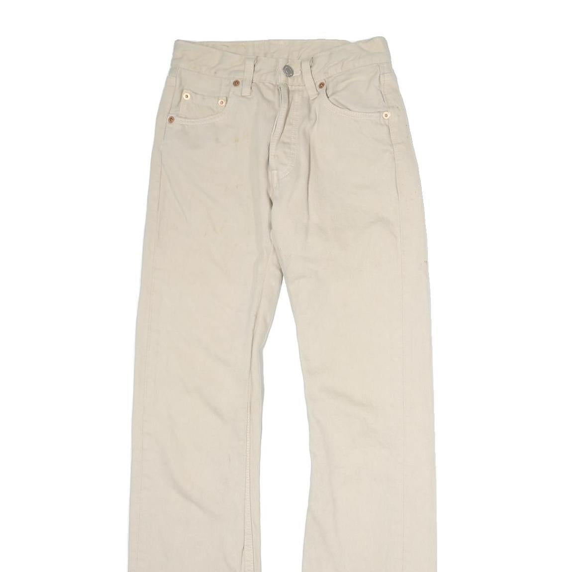 LEVI'S 501 Womens Jeans Cream Slim Straight Denim Raw W22 L30 Classic Fit