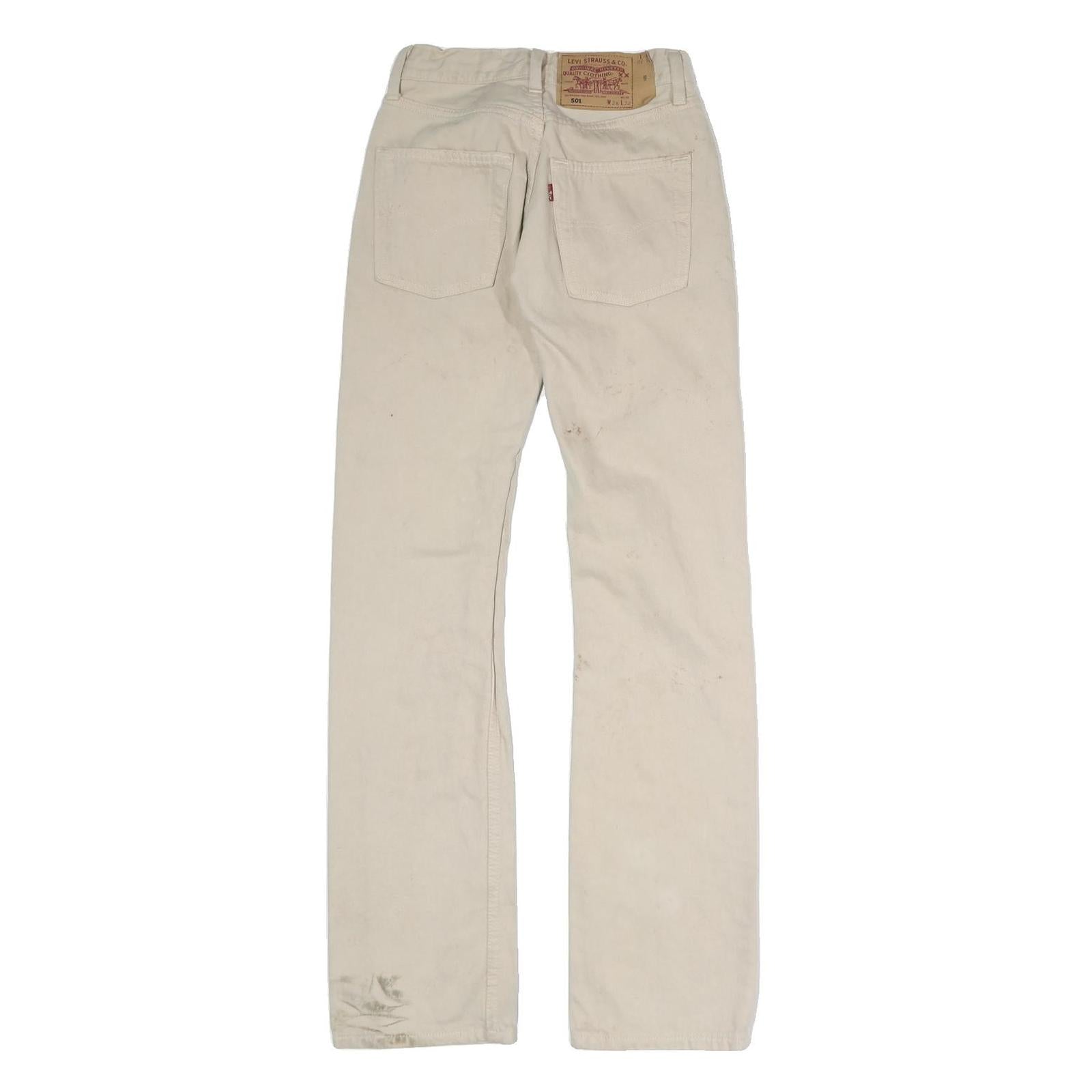 LEVI'S 501 Womens Jeans Cream Slim Straight Denim Raw W22 L30 Classic Fit