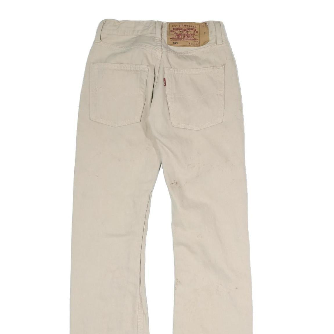 LEVI'S 501 Womens Jeans Cream Slim Straight Denim Raw W22 L30 Classic Fit