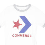 CONVERSE Girls White Blue & Red Logo Ringer T-Shirt 10-11Y Short Sleeve Crew