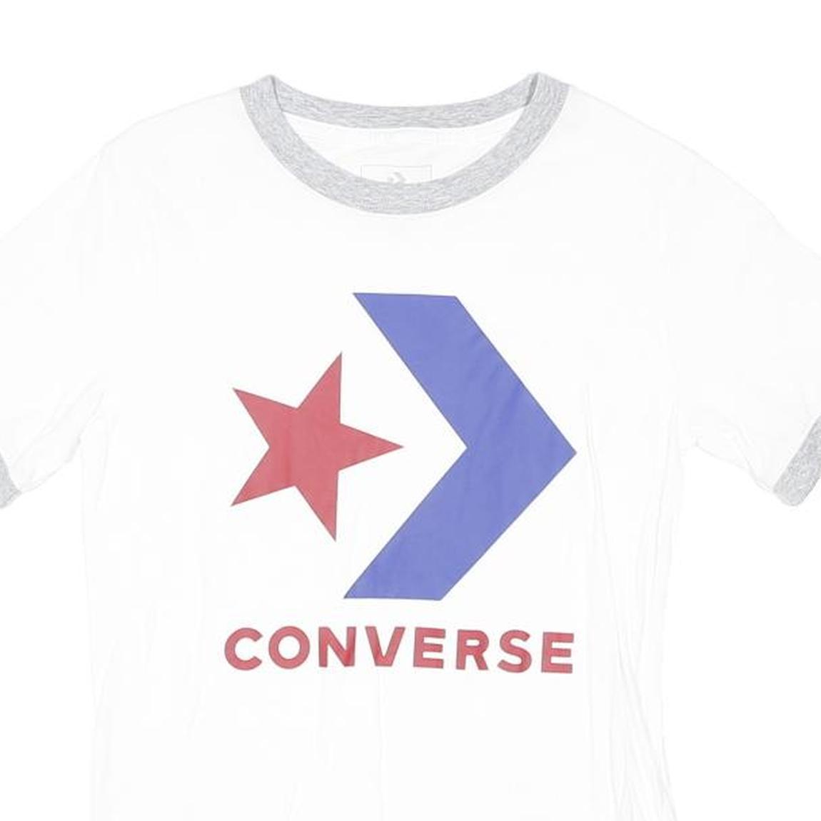 CONVERSE Girls White Blue & Red Logo Ringer T-Shirt 10-11Y Short Sleeve Crew