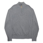TOMMY HILFIGER Mens Grey Plain Pullover Zip Neck Basic Knit XL Cotton Jumper