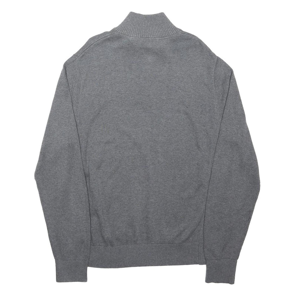 TOMMY HILFIGER Mens Grey Plain Pullover Zip Neck Basic Knit XL Cotton Jumper