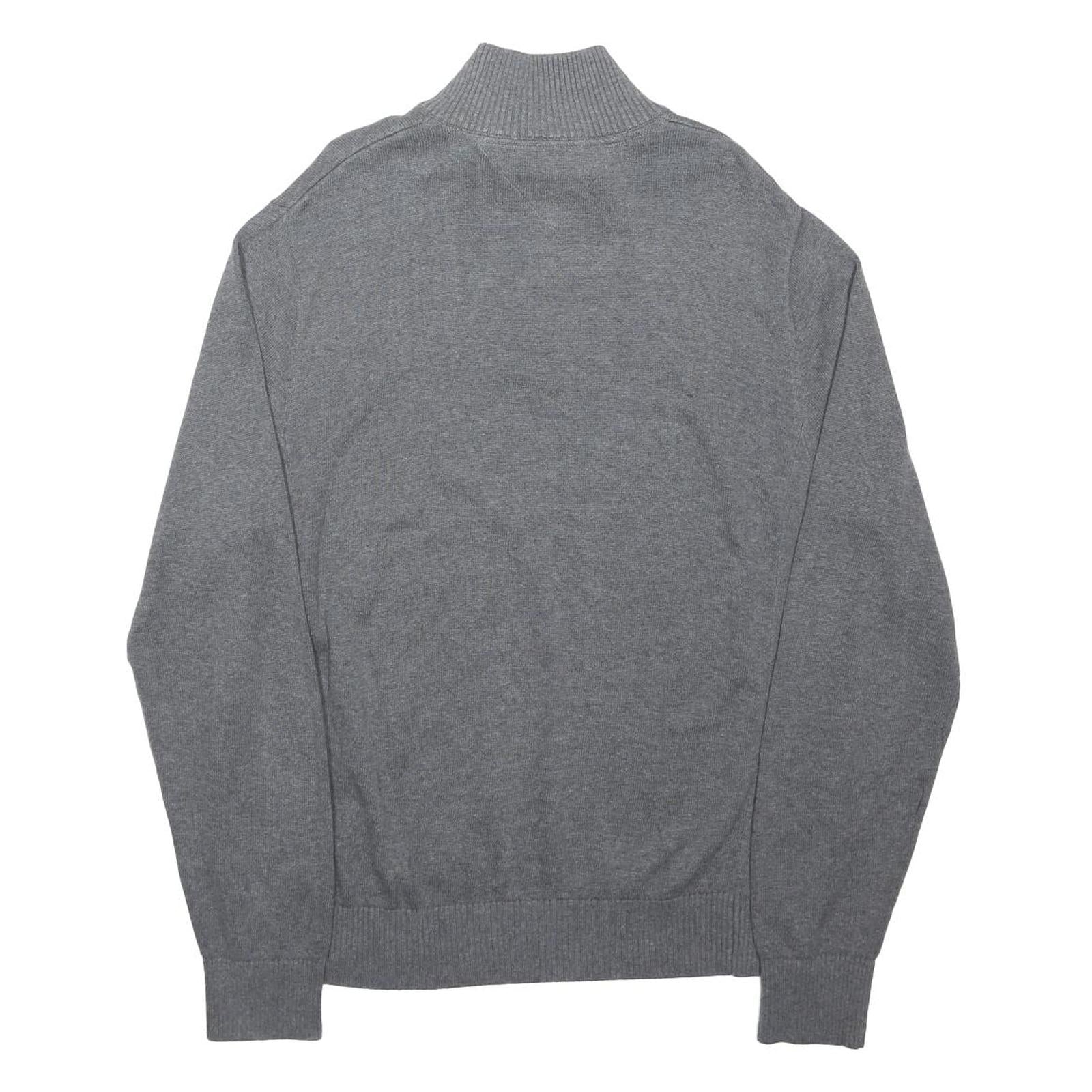 TOMMY HILFIGER Mens Grey Plain Pullover Zip Neck Basic Knit XL Cotton Jumper