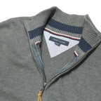 TOMMY HILFIGER Mens Grey Plain Pullover Zip Neck Basic Knit XL Cotton Jumper