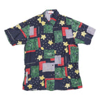CITY LIFE Womens Navy Blue Green Red Floral Patchwork Silk Shirt S Relaxed Fit