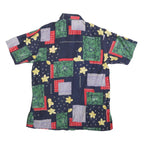 CITY LIFE Womens Navy Blue Green Red Floral Patchwork Silk Shirt S Relaxed Fit