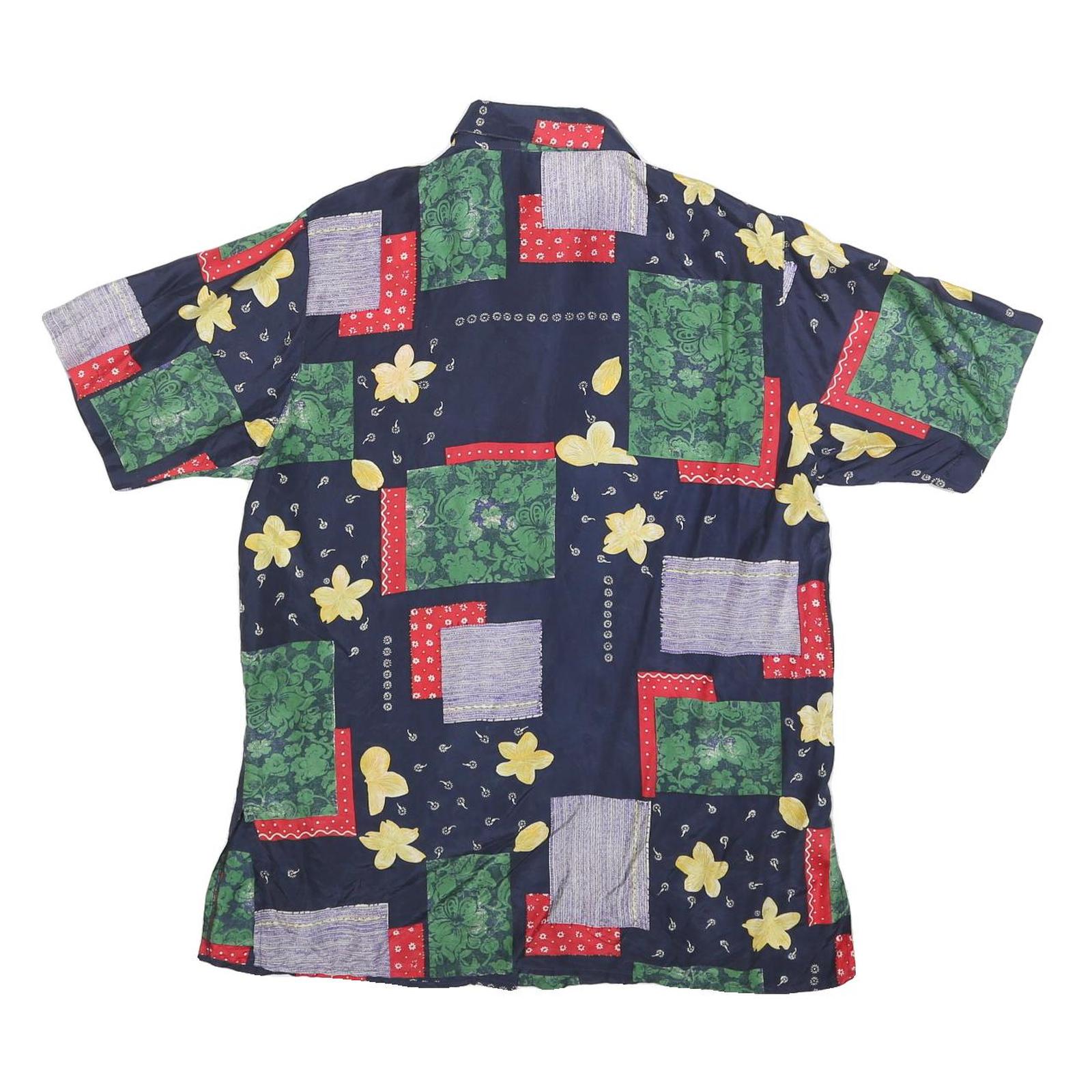 CITY LIFE Womens Navy Blue Green Red Floral Patchwork Silk Shirt S Relaxed Fit
