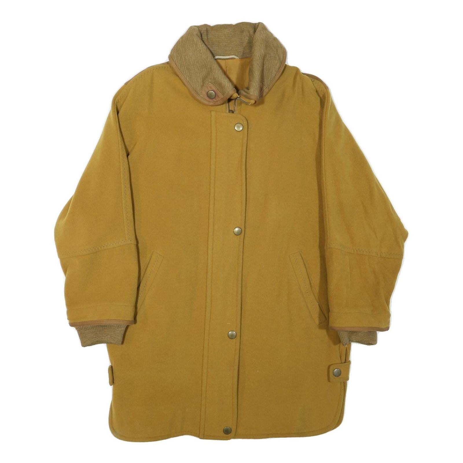 Womens Yellow Wool Blend Button Jacket L Classic Plain Warm Casual Outerwear