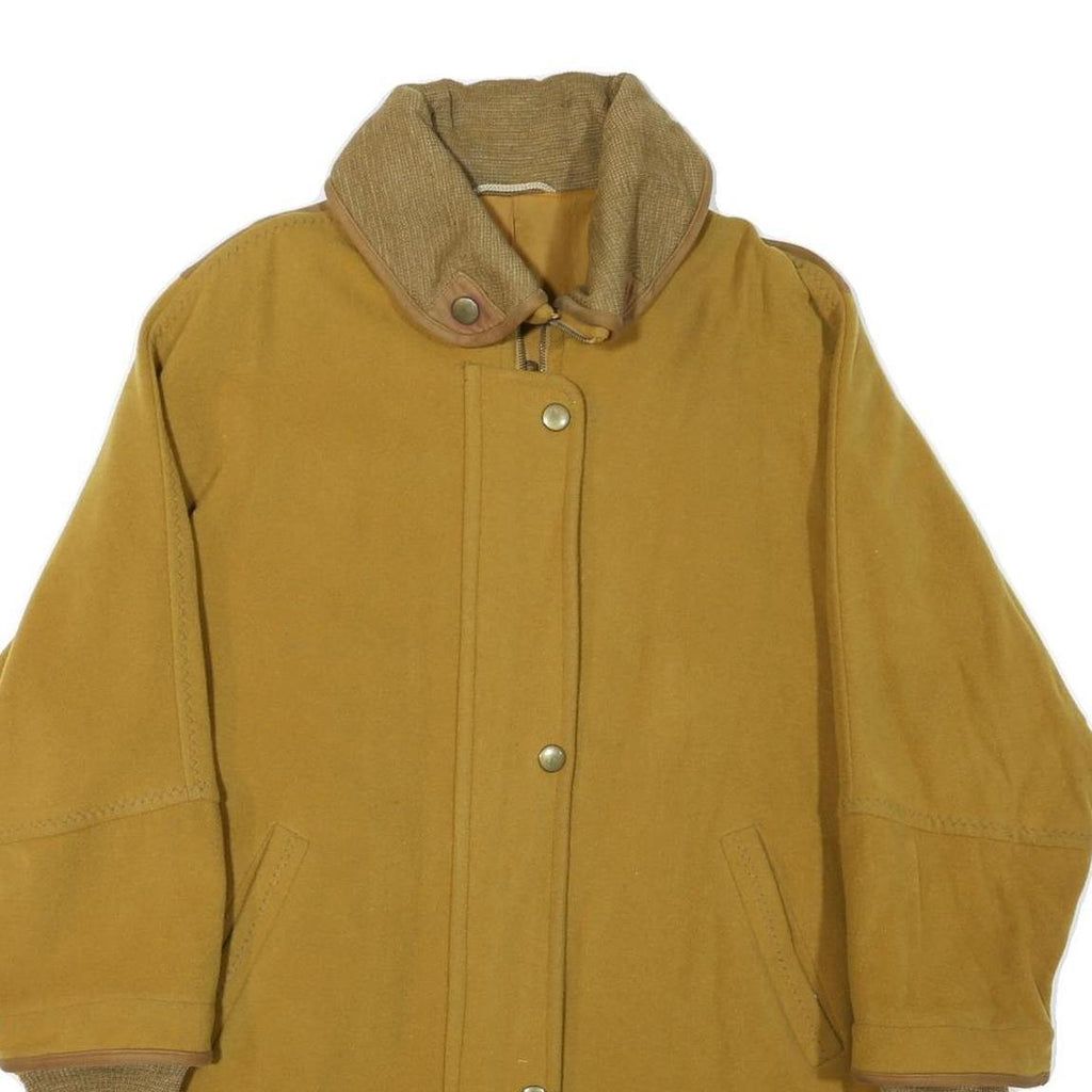 Womens Yellow Wool Blend Button Jacket L Classic Plain Warm Casual Outerwear