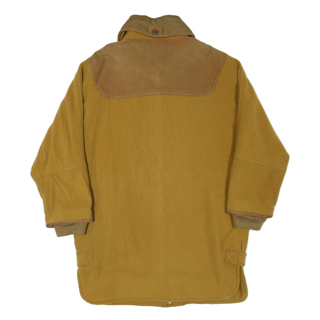 Womens Yellow Wool Blend Button Jacket L Classic Plain Warm Casual Outerwear