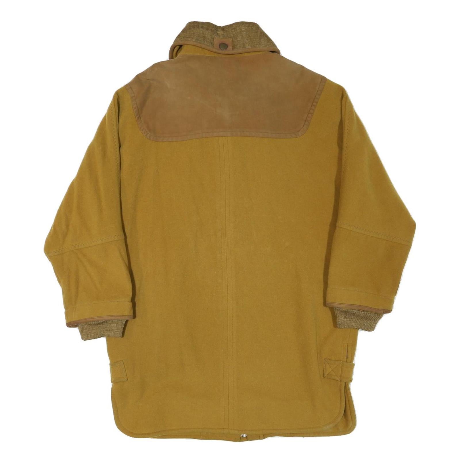 Womens Yellow Wool Blend Button Jacket L Classic Plain Warm Casual Outerwear