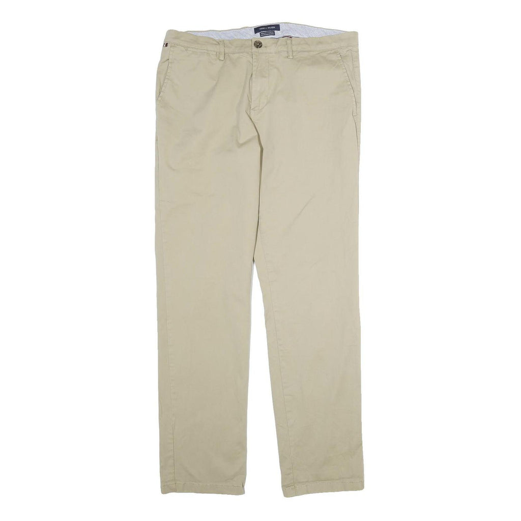 TOMMY HILFIGER Mens Cotton Beige Regular Fit Straight Trousers W34 L34 Casual
