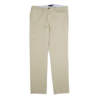 TOMMY HILFIGER Mens Cotton Beige Regular Fit Straight Trousers W34 L34 Casual