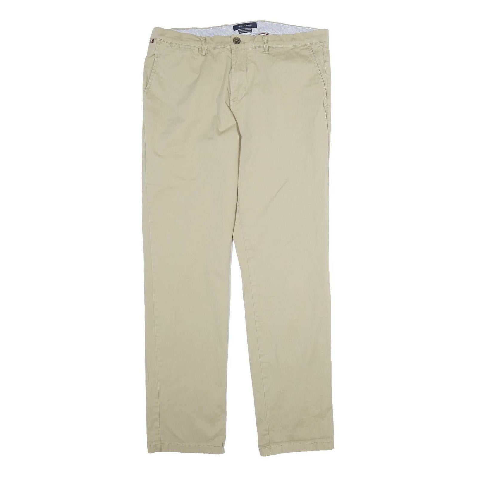 TOMMY HILFIGER Mens Cotton Beige Regular Fit Straight Trousers W34 L34 Casual