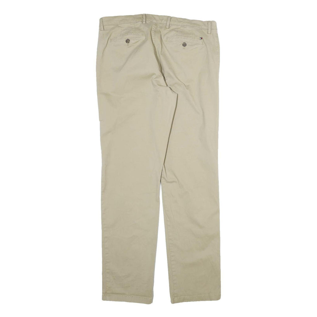 TOMMY HILFIGER Mens Cotton Beige Regular Fit Straight Trousers W34 L34 Casual