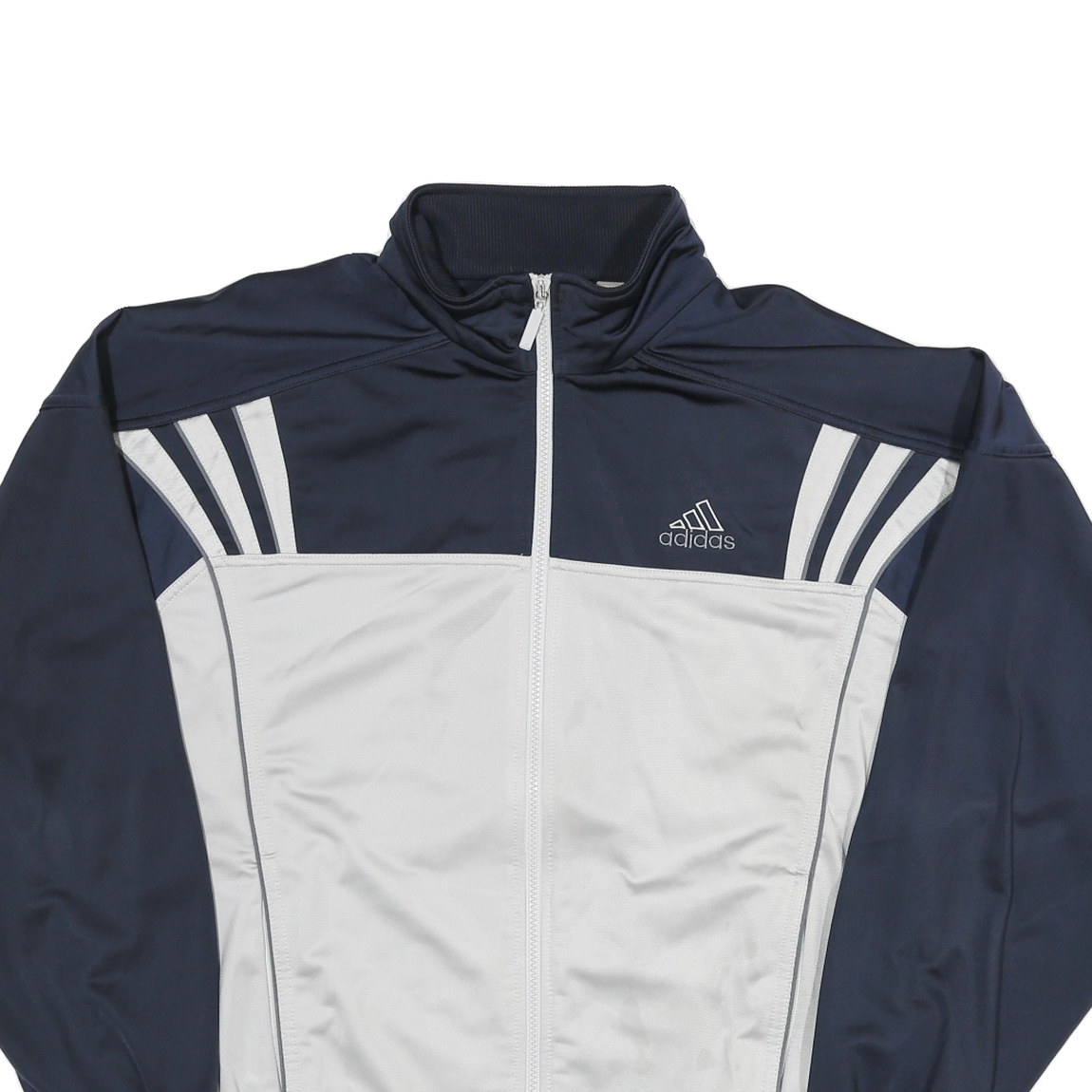 ADIDAS Mens Navy & White Track Jacket L Polyester Blend Zip Collar Casual
