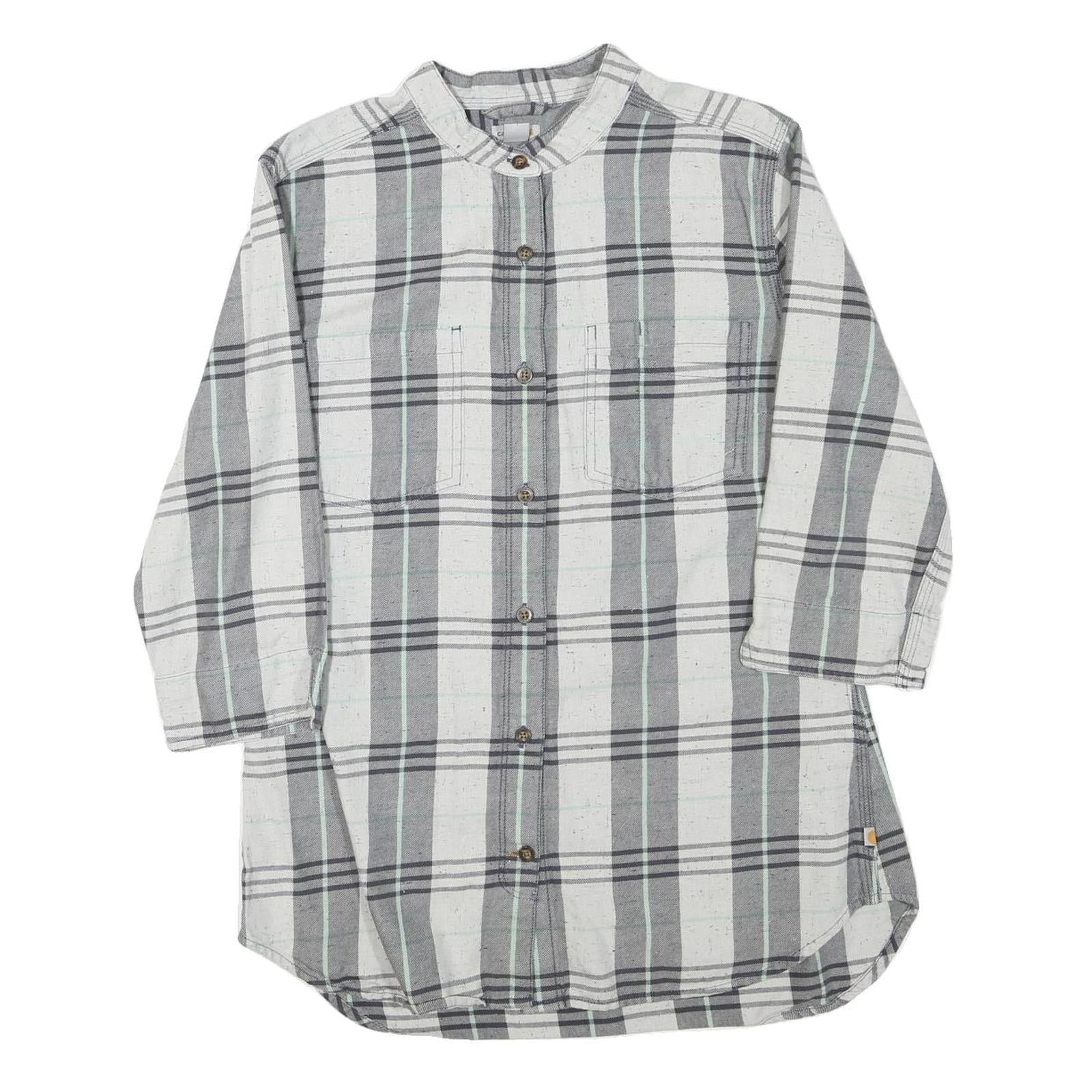 CARHARTT Womens Grey & White Check Shirt 3/4 Sleeve Button Neck M Casual
