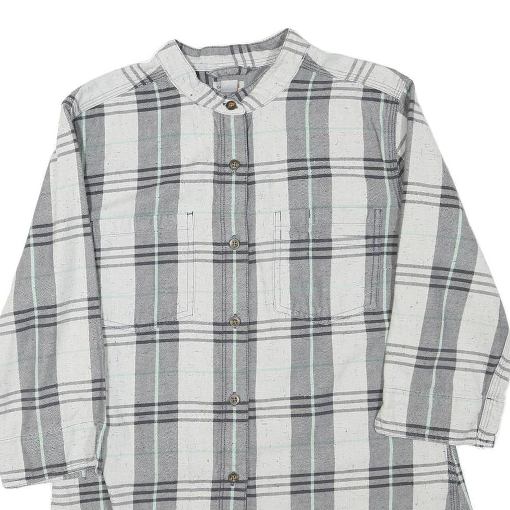 CARHARTT Womens Grey & White Check Shirt 3/4 Sleeve Button Neck M Casual