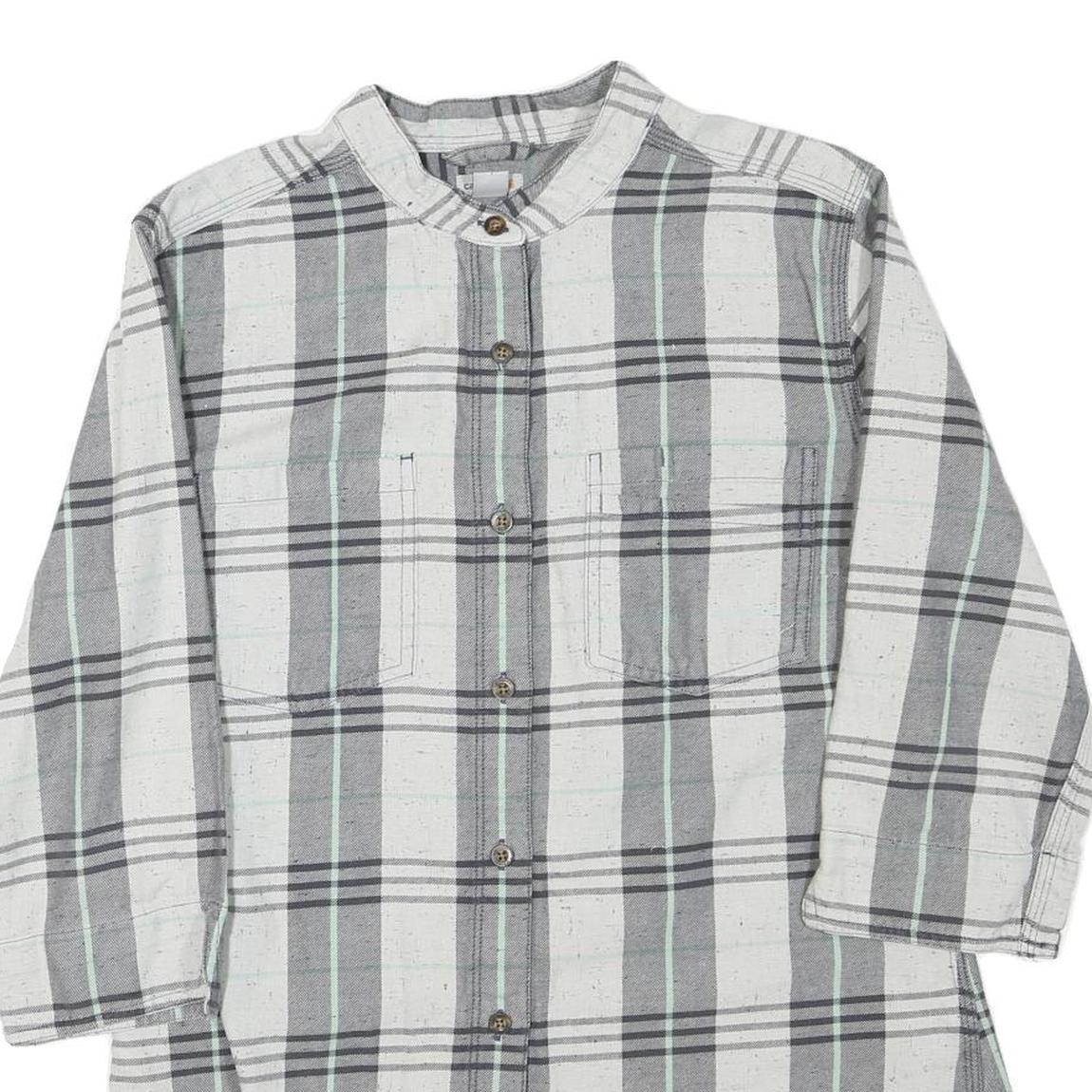 CARHARTT Womens Grey & White Check Shirt 3/4 Sleeve Button Neck M Casual