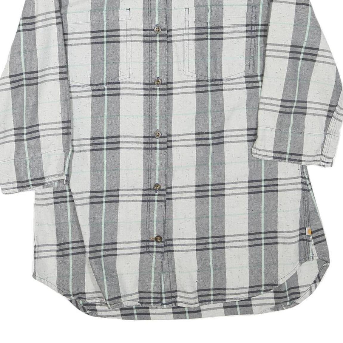 CARHARTT Womens Grey & White Check Shirt 3/4 Sleeve Button Neck M Casual
