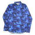 Mens Blue & Black Abstract Pattern Polyester Shirt M Stylish Modern Fit
