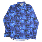 Mens Blue & Black Abstract Pattern Polyester Shirt M Stylish Modern Fit