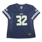 NFL Womens Navy Blue Carson 32 Graphic T-Shirt L Short Sleeve V-Neck Sports