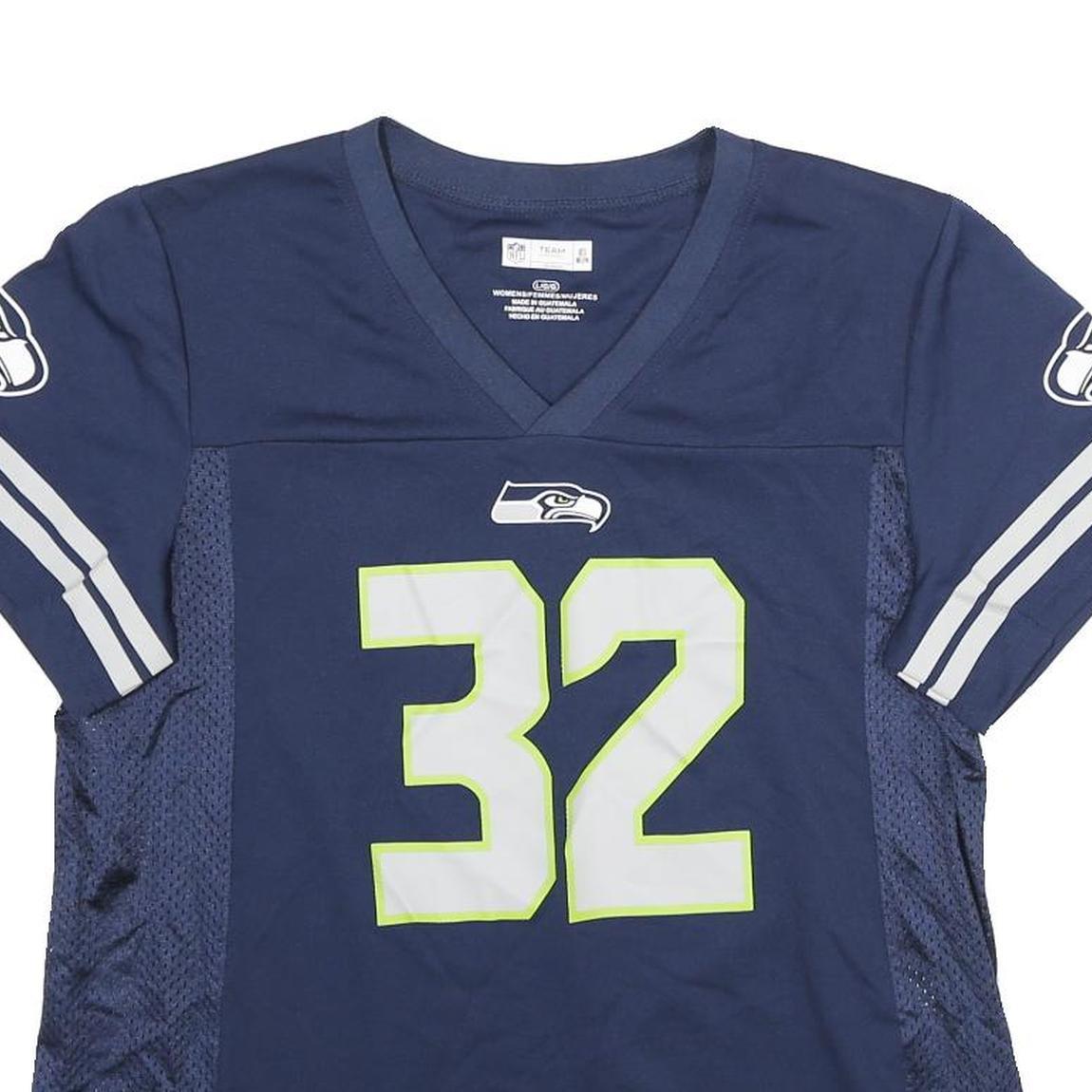 NFL Womens Navy Blue Carson 32 Graphic T-Shirt L Short Sleeve V-Neck Sports