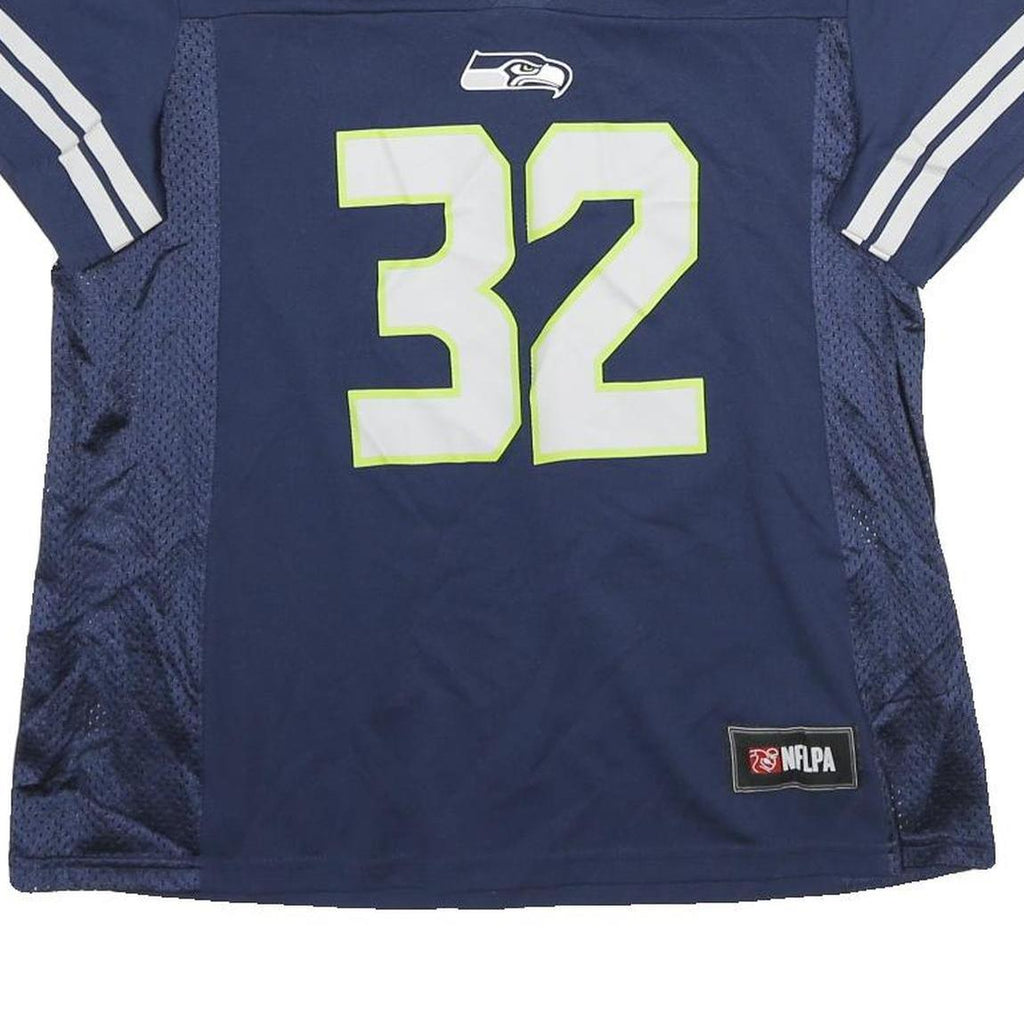 NFL Womens Navy Blue Carson 32 Graphic T-Shirt L Short Sleeve V-Neck Sports