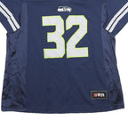 NFL Womens Navy Blue Carson 32 Graphic T-Shirt L Short Sleeve V-Neck Sports