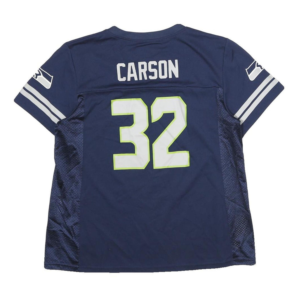 NFL Womens Navy Blue Carson 32 Graphic T-Shirt L Short Sleeve V-Neck Sports