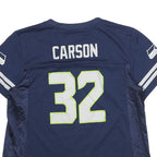 NFL Womens Navy Blue Carson 32 Graphic T-Shirt L Short Sleeve V-Neck Sports