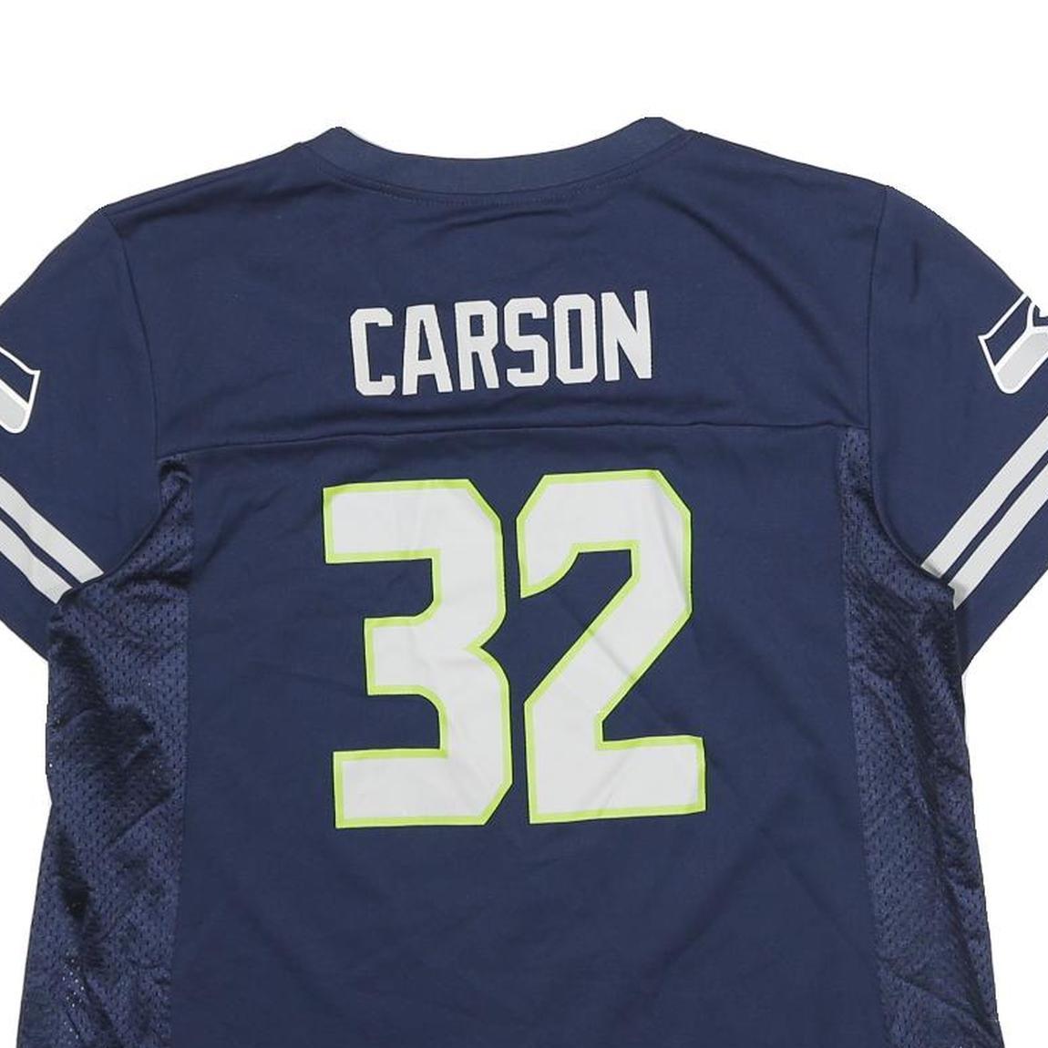 NFL Womens Navy Blue Carson 32 Graphic T-Shirt L Short Sleeve V-Neck Sports