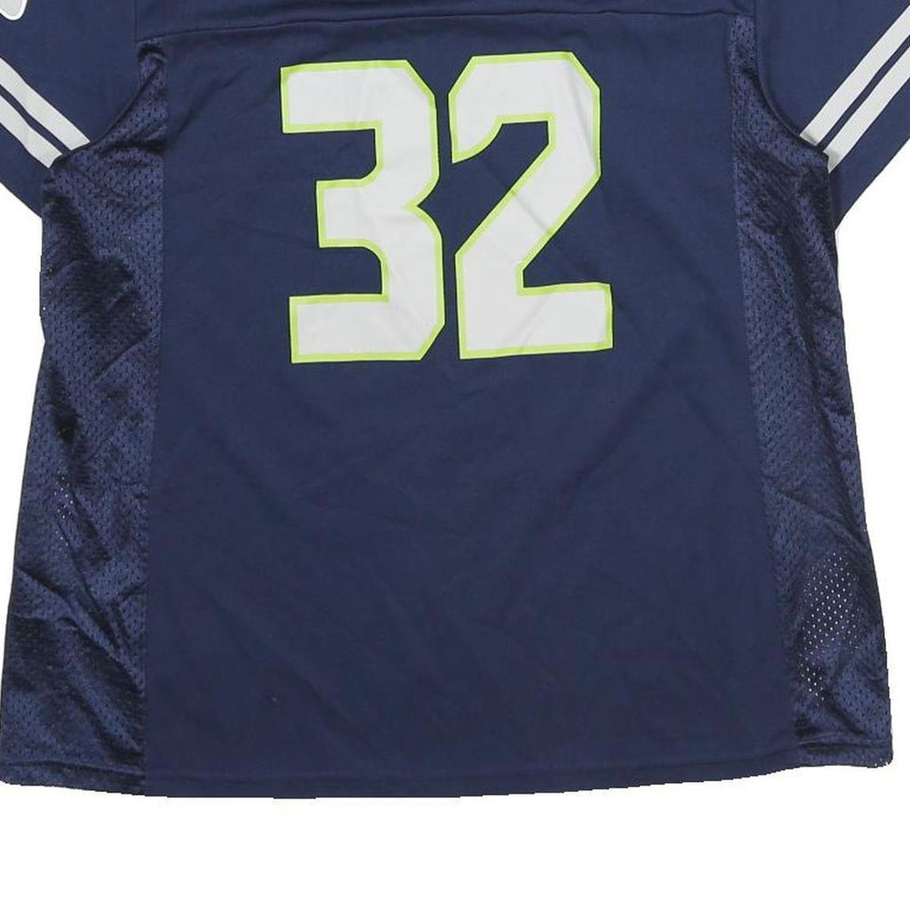 NFL Womens Navy Blue Carson 32 Graphic T-Shirt L Short Sleeve V-Neck Sports