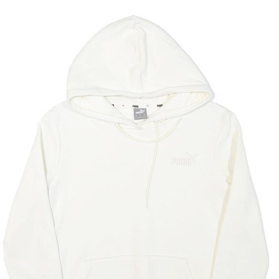 PUMA Womens White Hoodie S Cotton Blend Pullover Drawstring Pocket