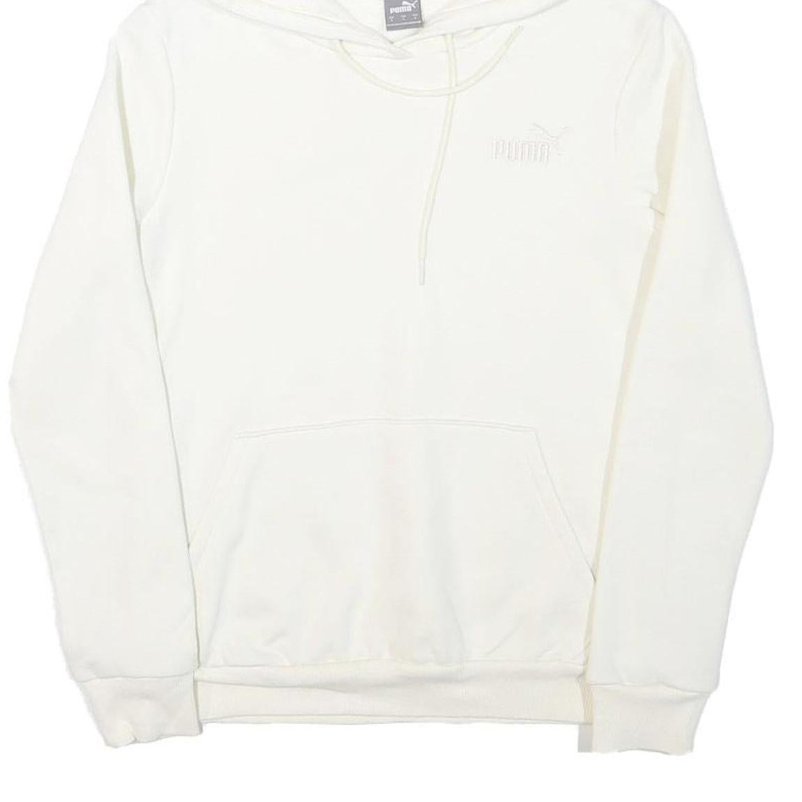 PUMA Womens White Hoodie S Cotton Blend Pullover Drawstring Pocket