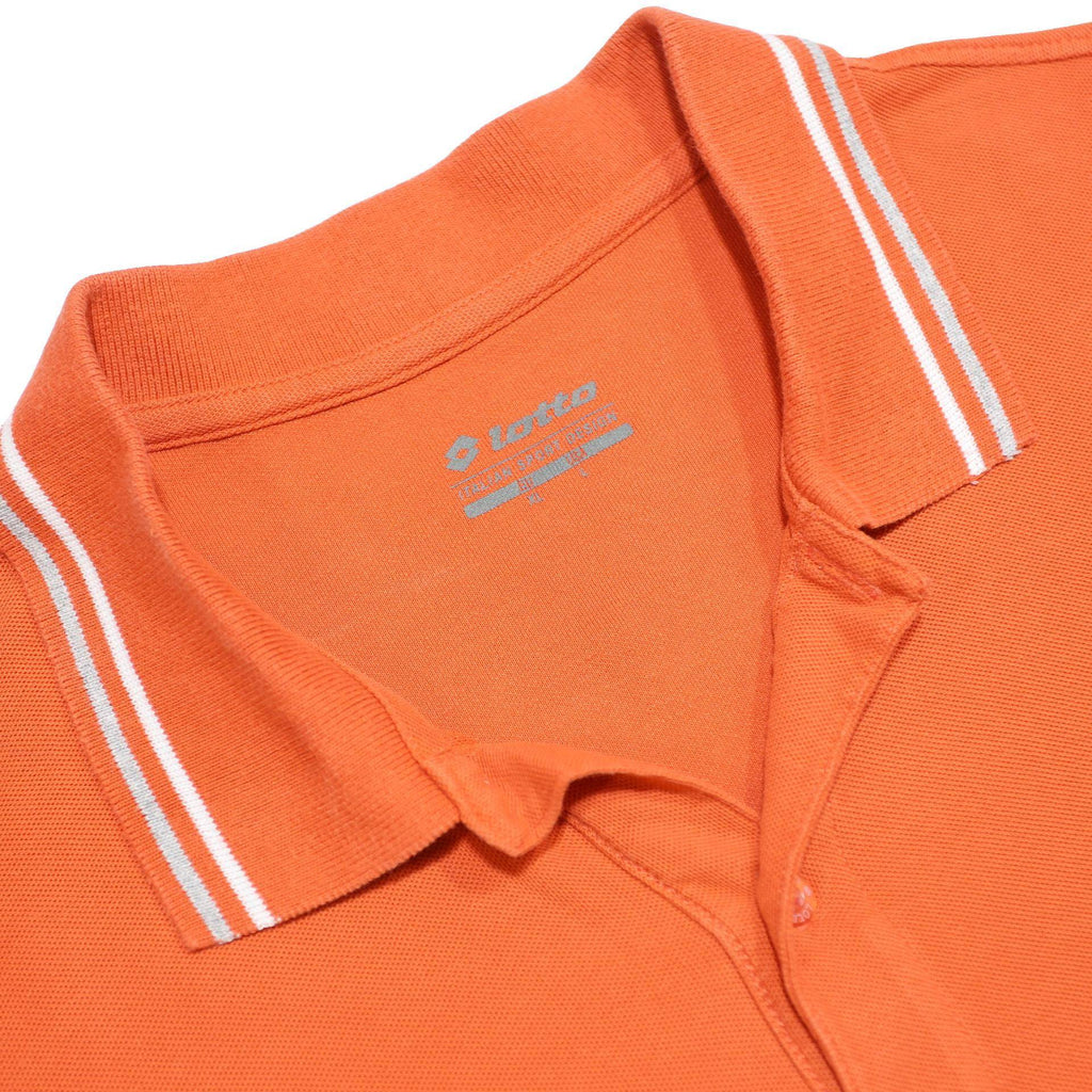 LOTTO Mens Orange Short Sleeve Plain Polo Shirt L Cotton Casual Sportswear