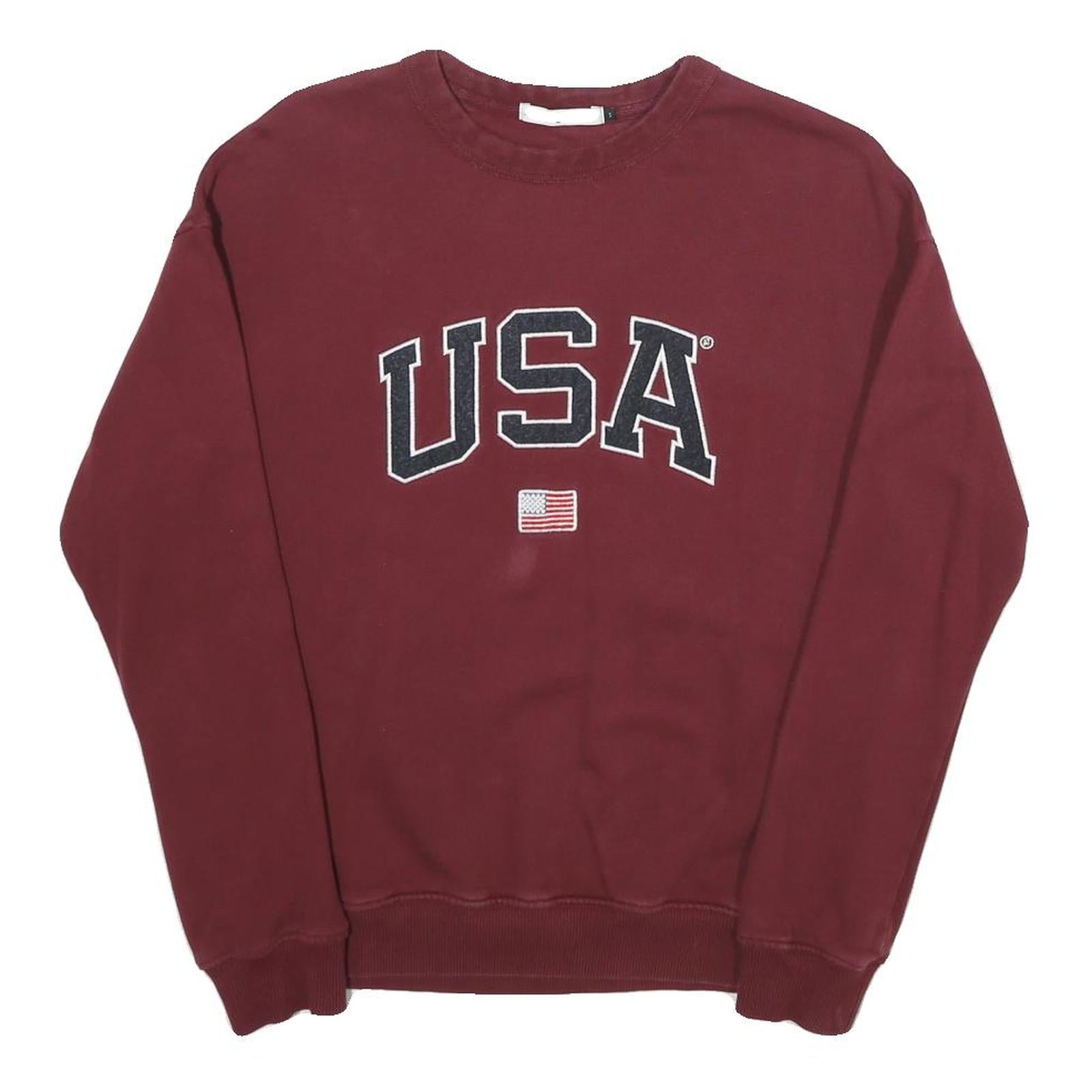 AMERICA TODAY Mens Maroon USA Crew Neck S Cotton Sweatshirt Pullover Casual